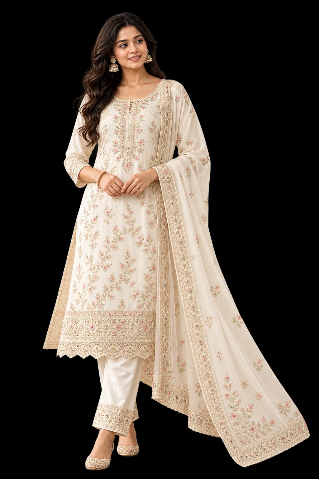 Ivory Embroidered Kurta Set